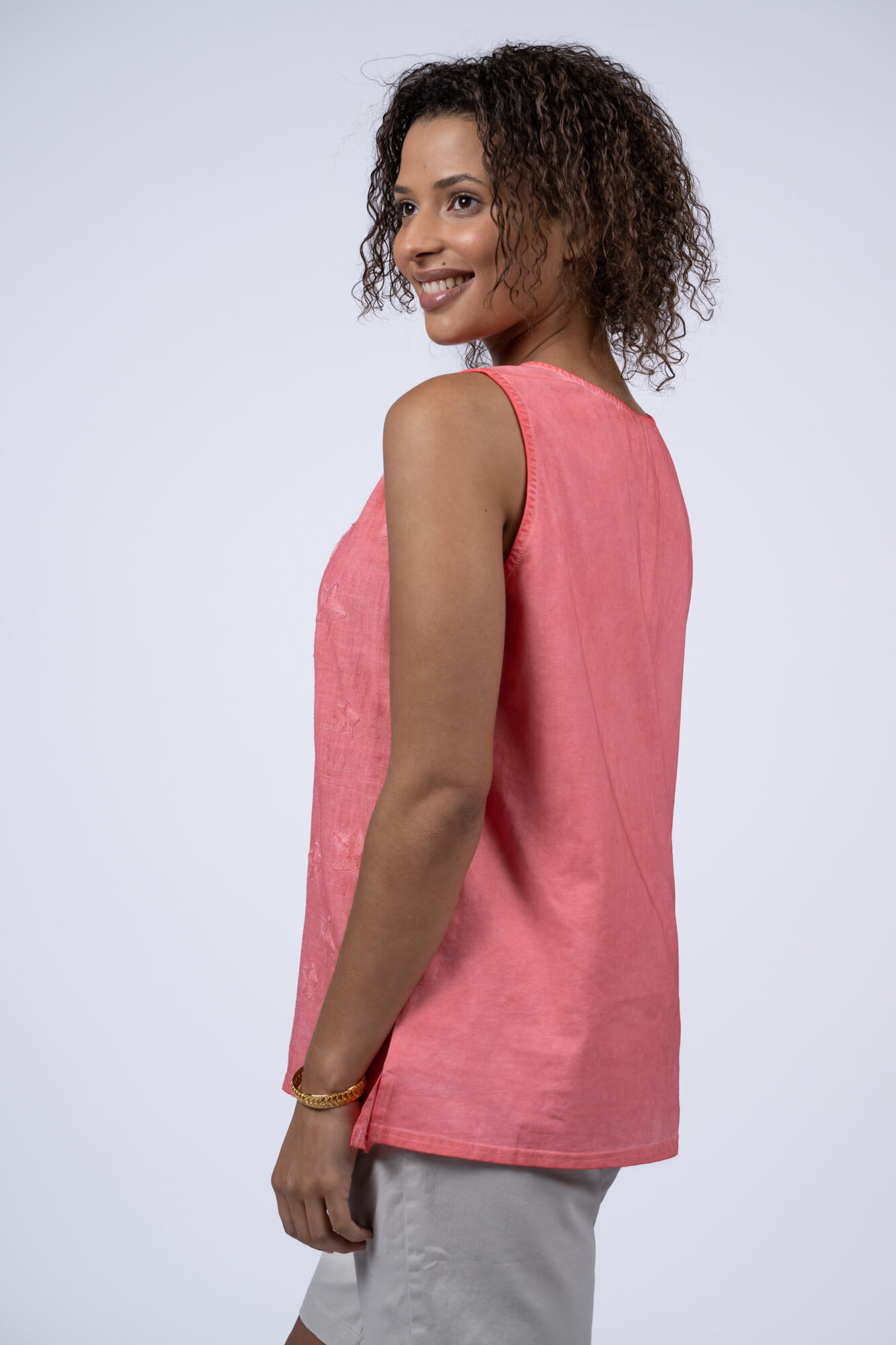 Linen Blend Sleeveless Top w/ Stars Image 2