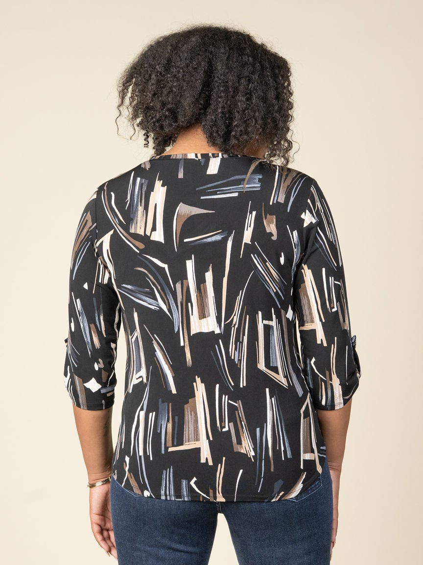3/4 Length Button Tab Sleeve Top 