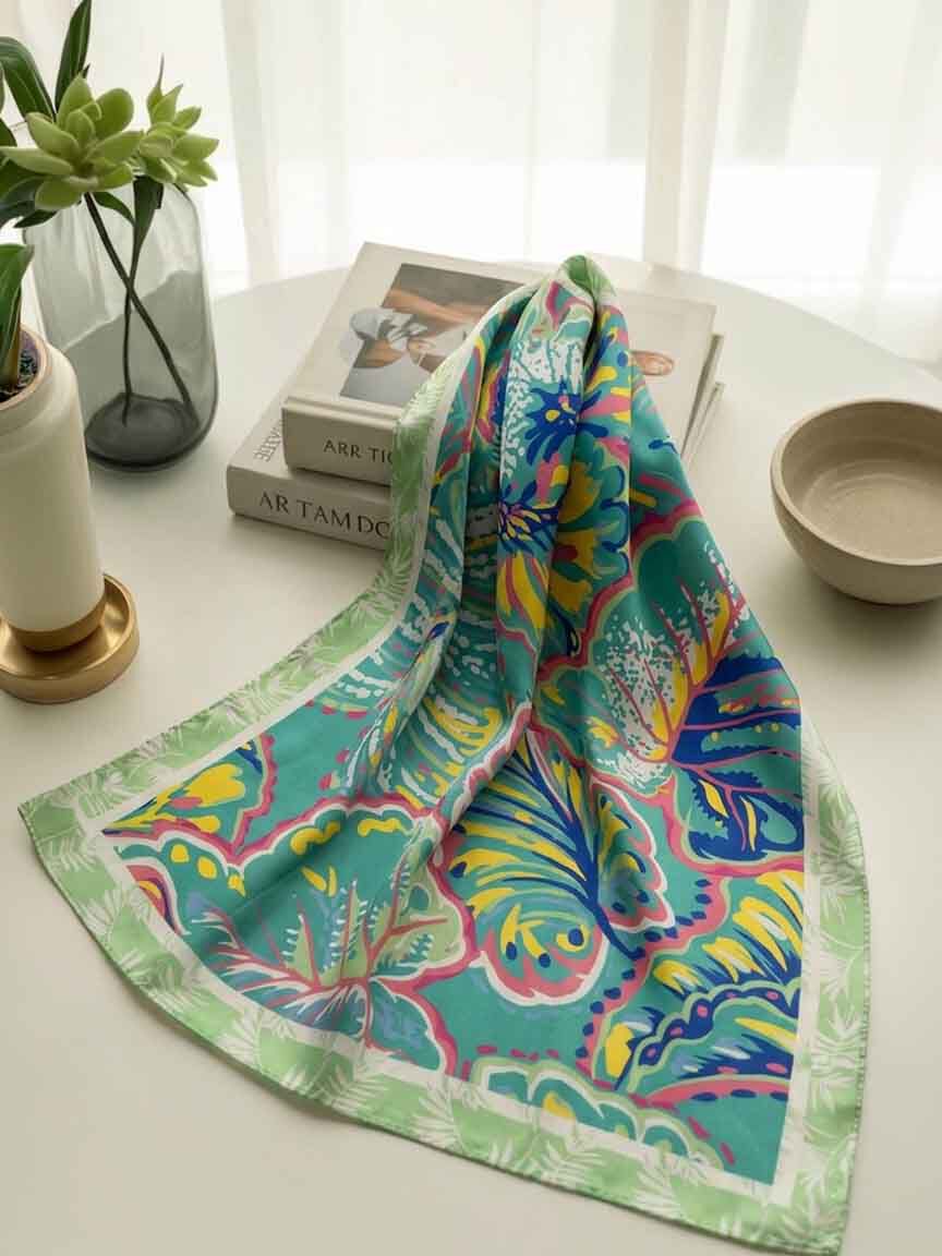 Lightweight Silk Leaf Print Scarf