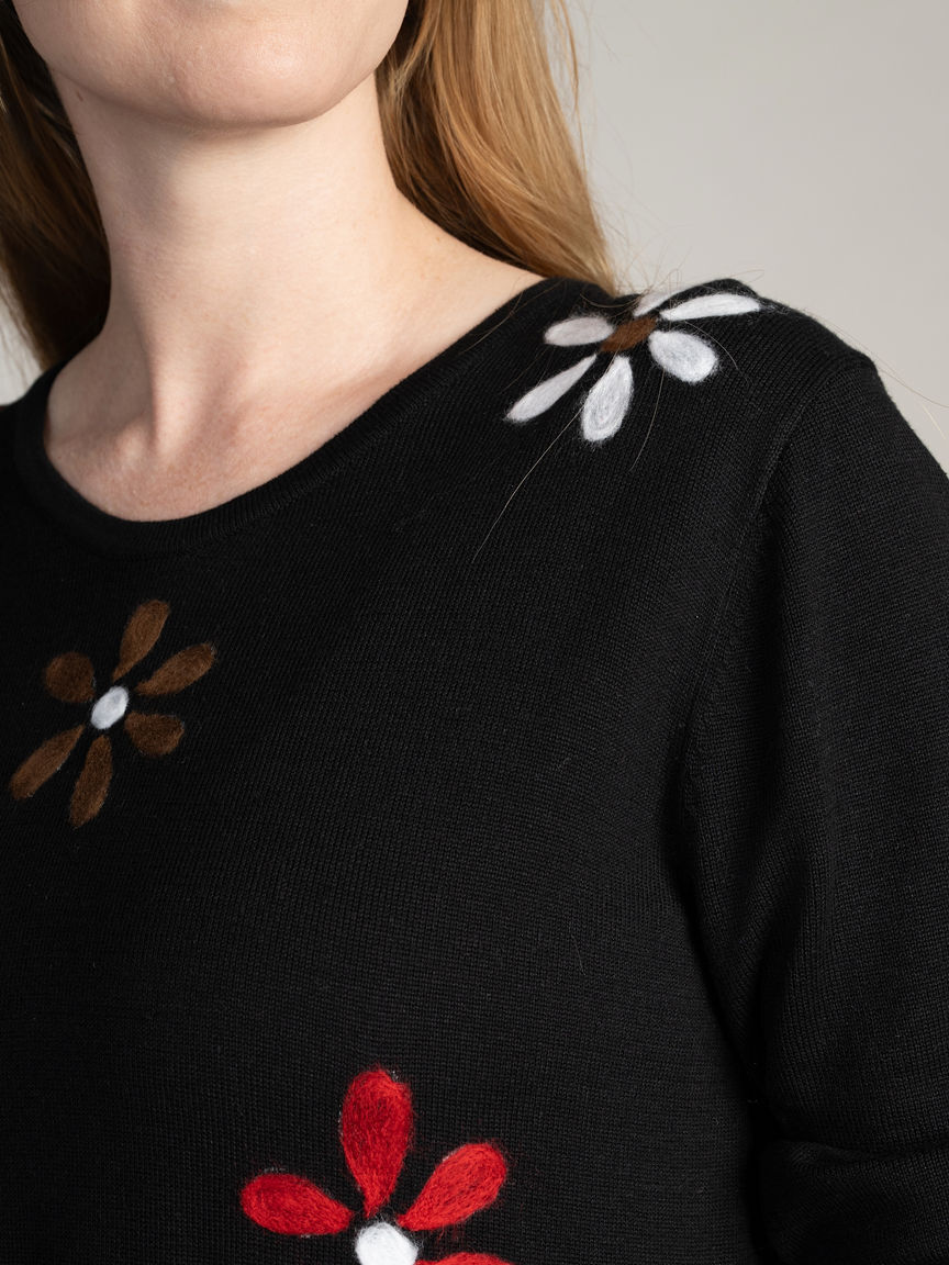 Lightweight Crew Neck Floral Sweater
