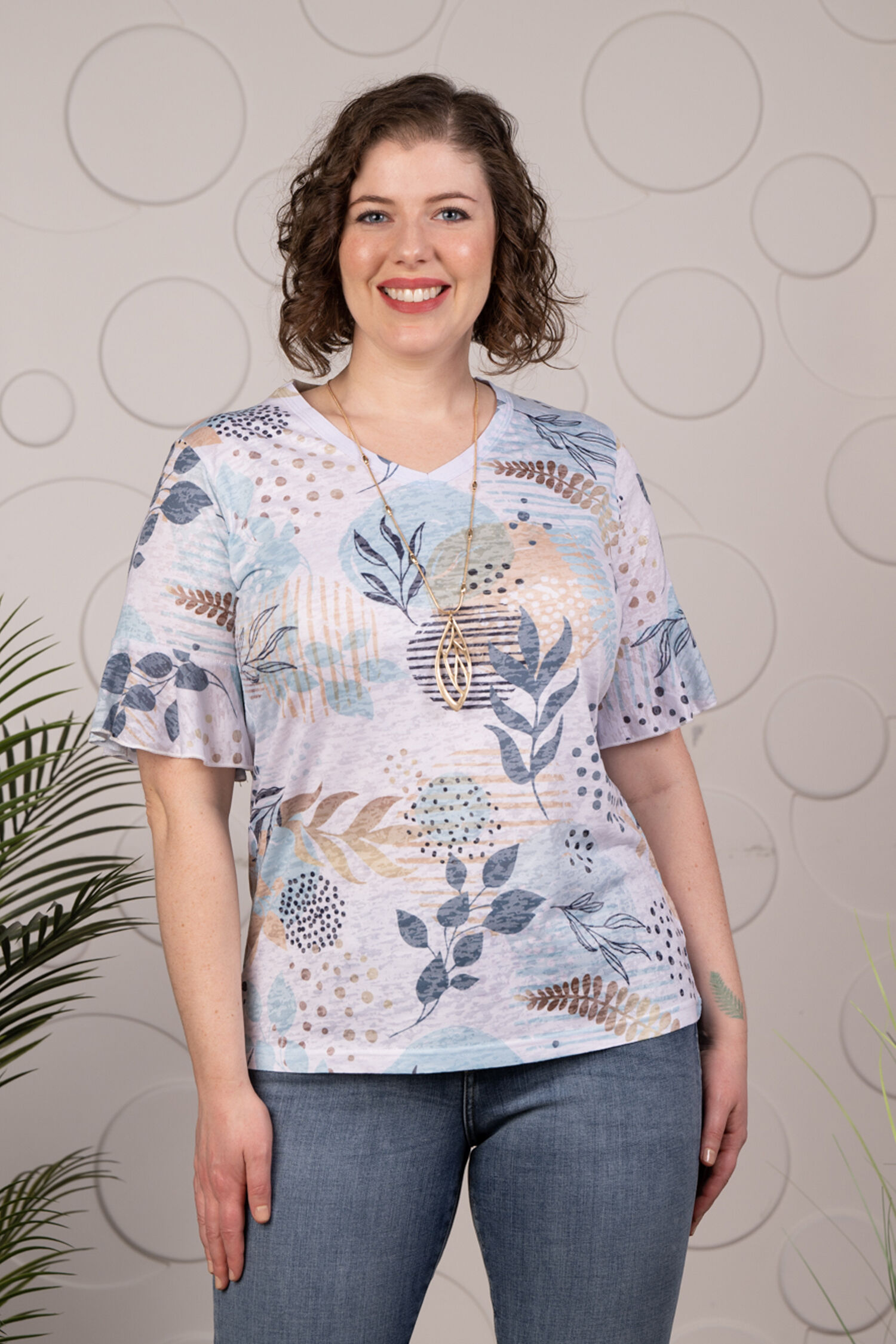 Ruffle Sleeve V-Neck Burnout Top Image 2