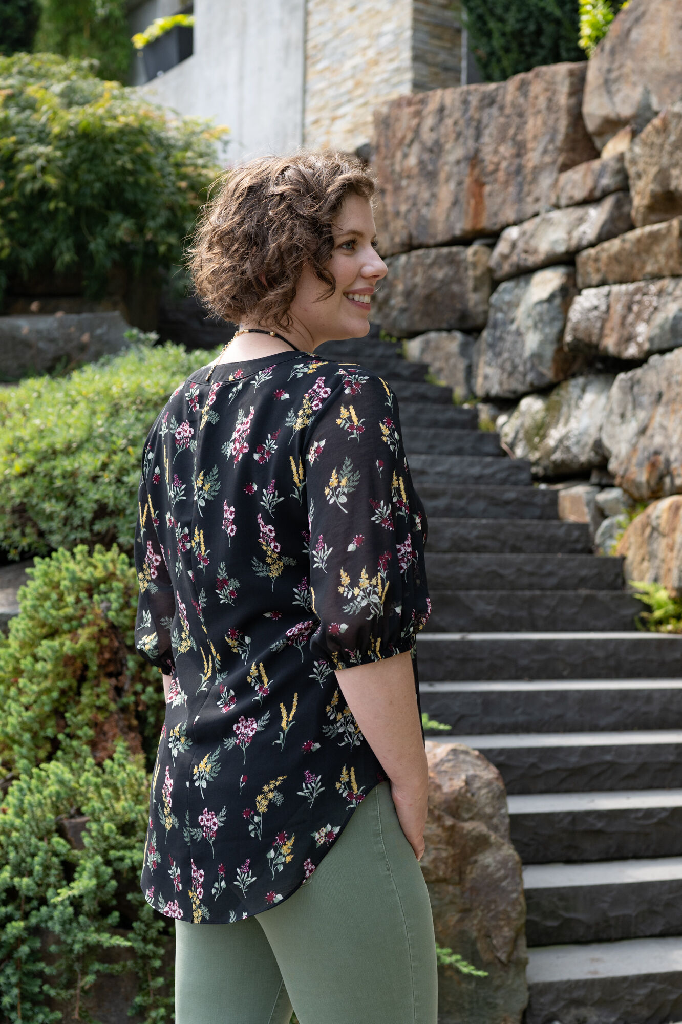 Botanical Floral Black Blouse  Image 2