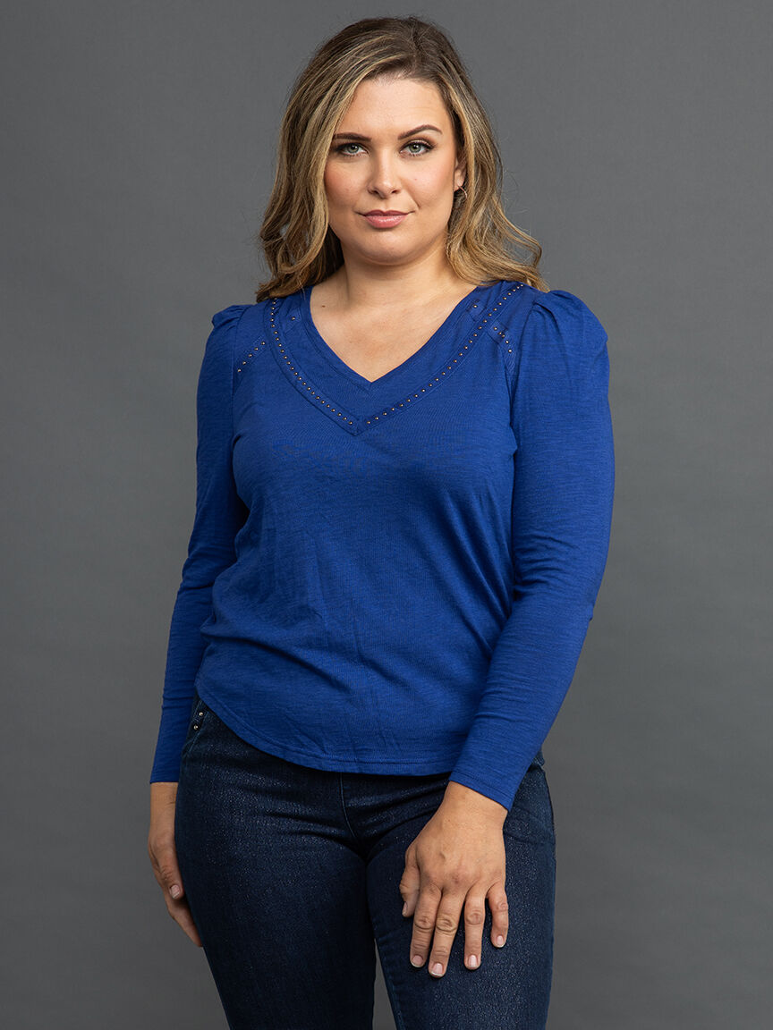 Studded Trim V-Neck Top  Image 2