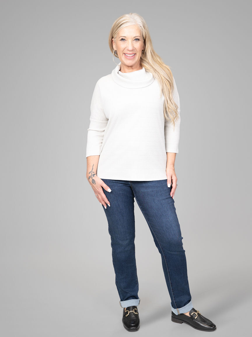 3/4 Sleeve Cowl Neck Sweater