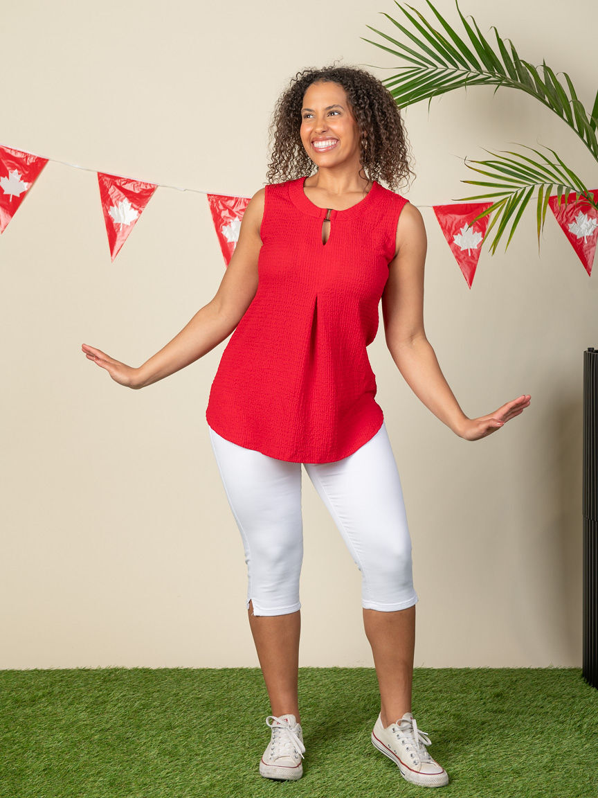 Textured Sleeveless Top with Keyhole