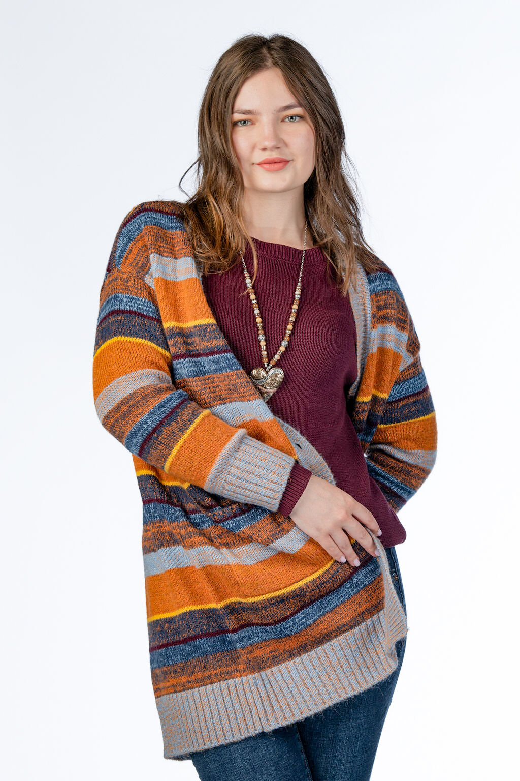 Orange Stripes Cardigan Image 1