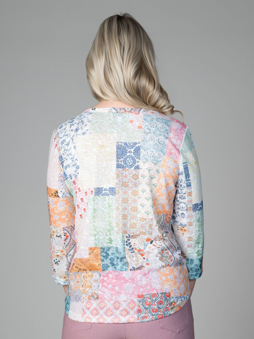 3/4 Sleeve Patchwork Top