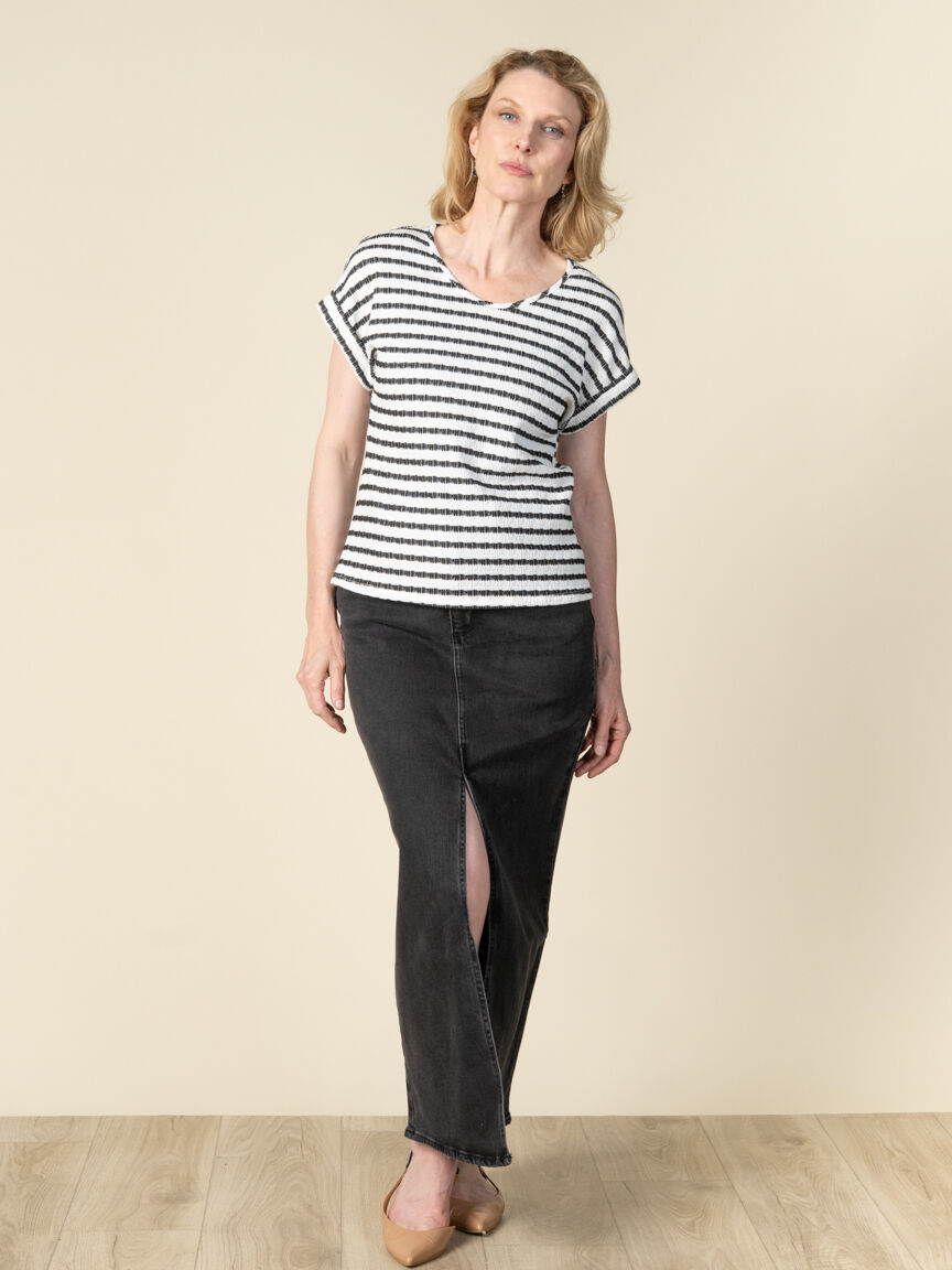 Short Sleeve Jacquard Horizontal Stripe Top