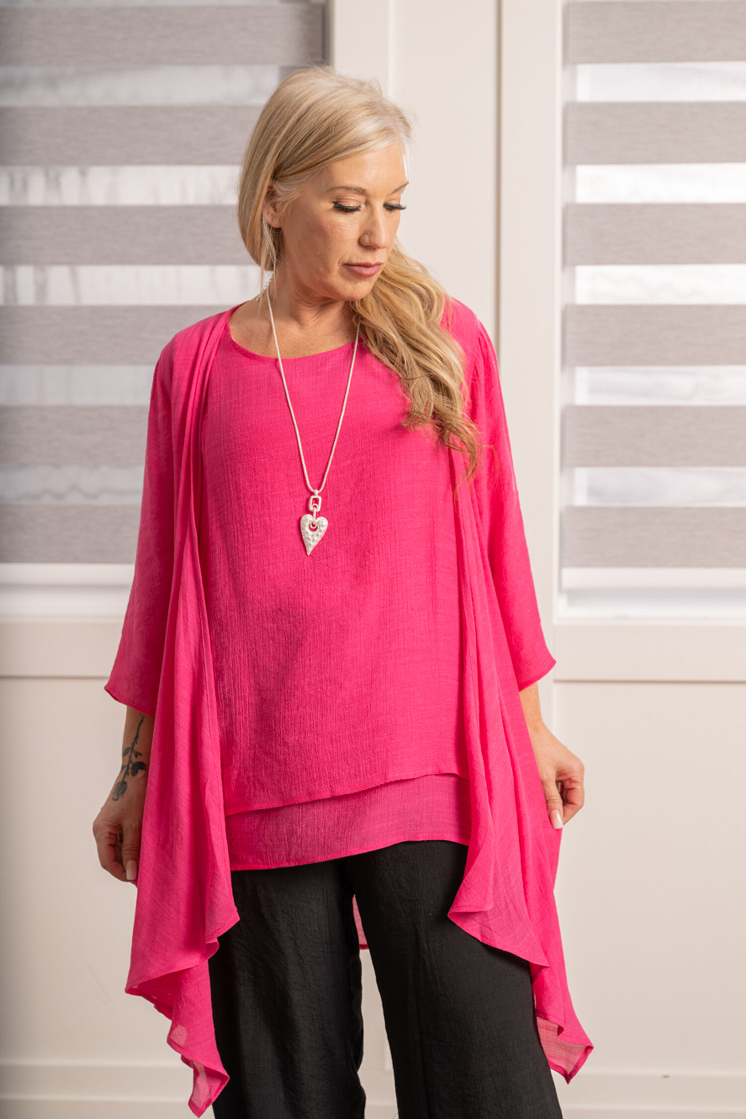 &frac34; Sleeve Open Front Cardigan Image 1