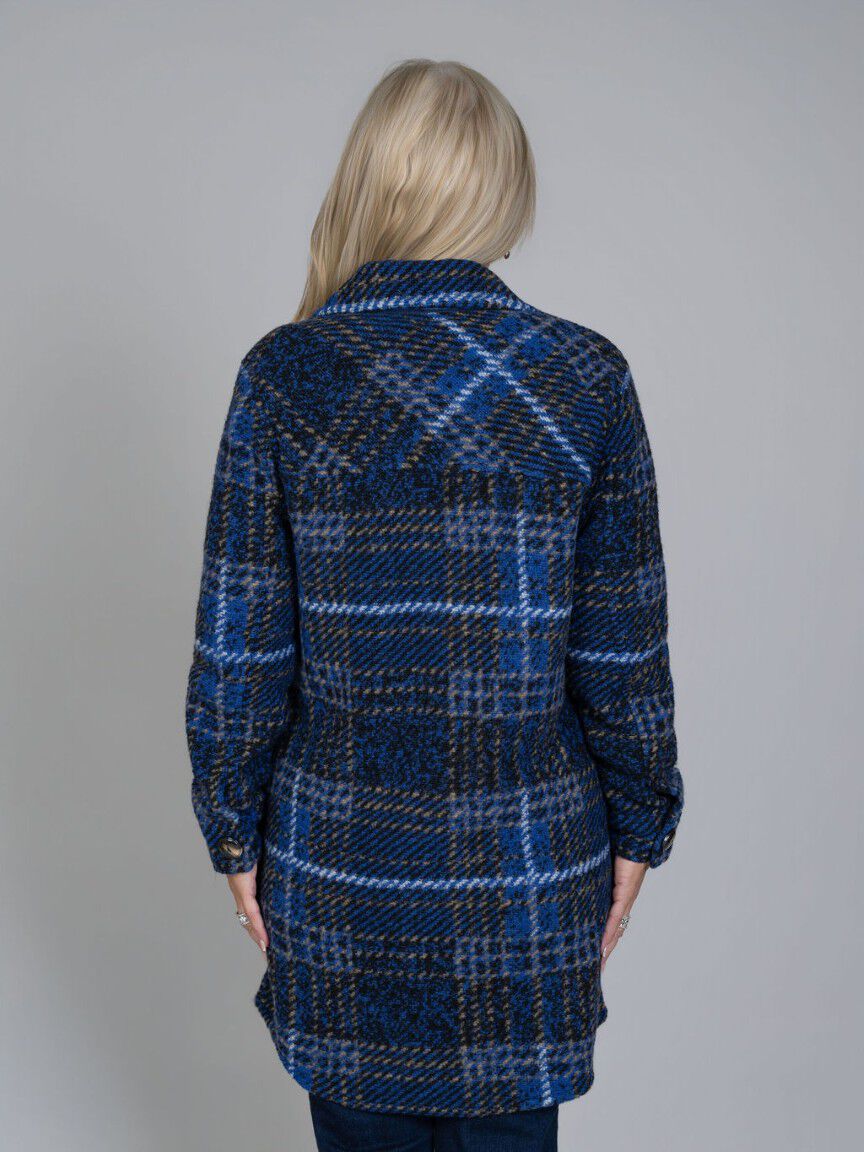 Knit Plaid Notch Collar Shacket