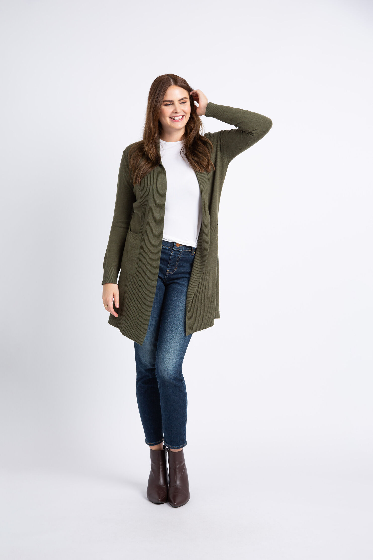 Longline Ribbed Pointelle Cardigan Image 1