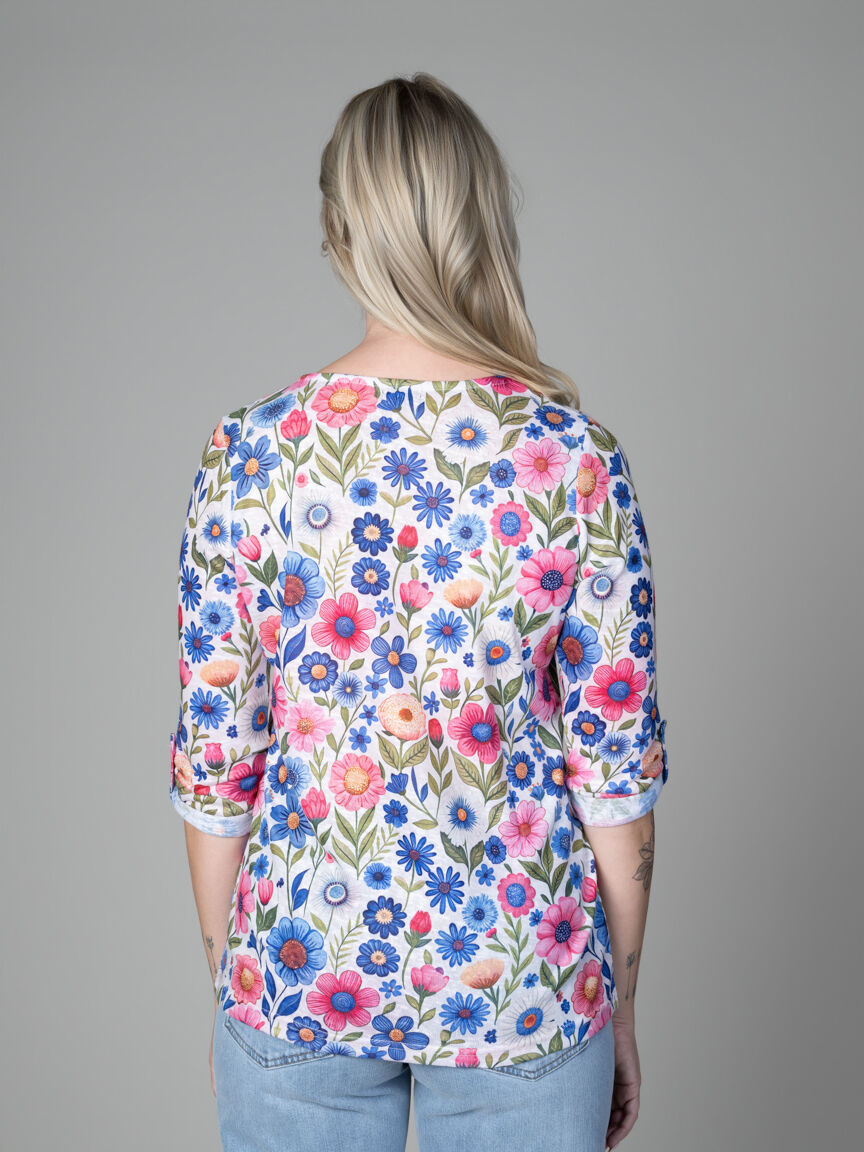3/4 Sleeve Floral Henley Top