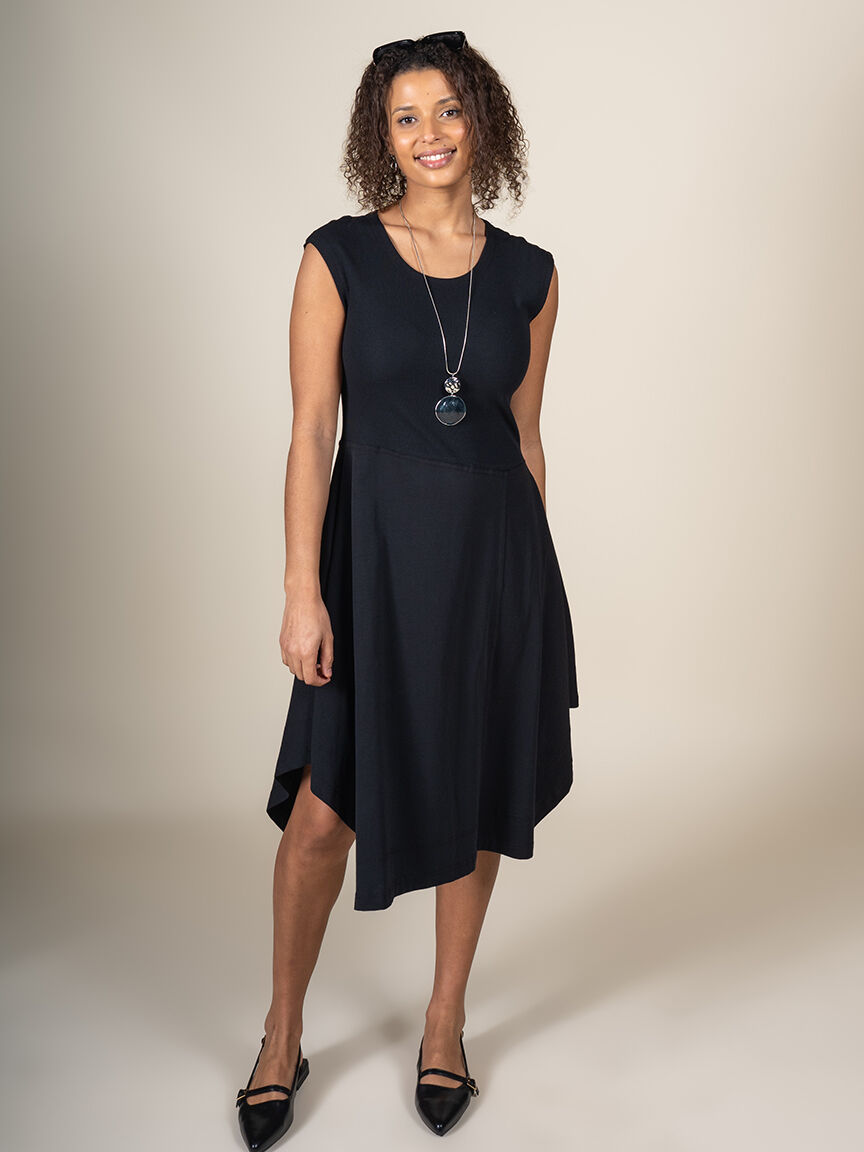 Asymmetrical Cap-Sleeve Crew Neck Dress  Image 1