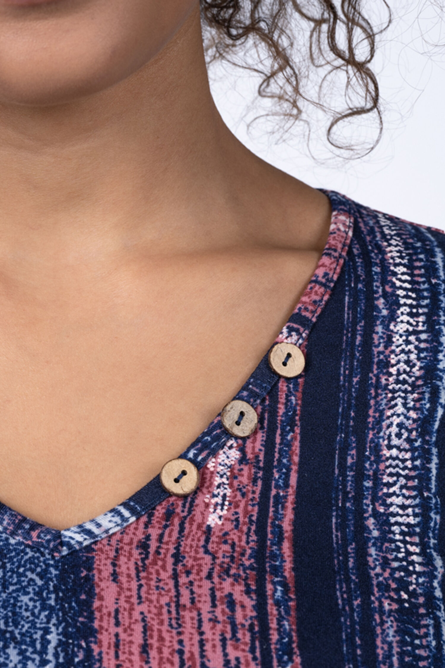 &frac34; Sleeve V-Neck Button Top Image 3