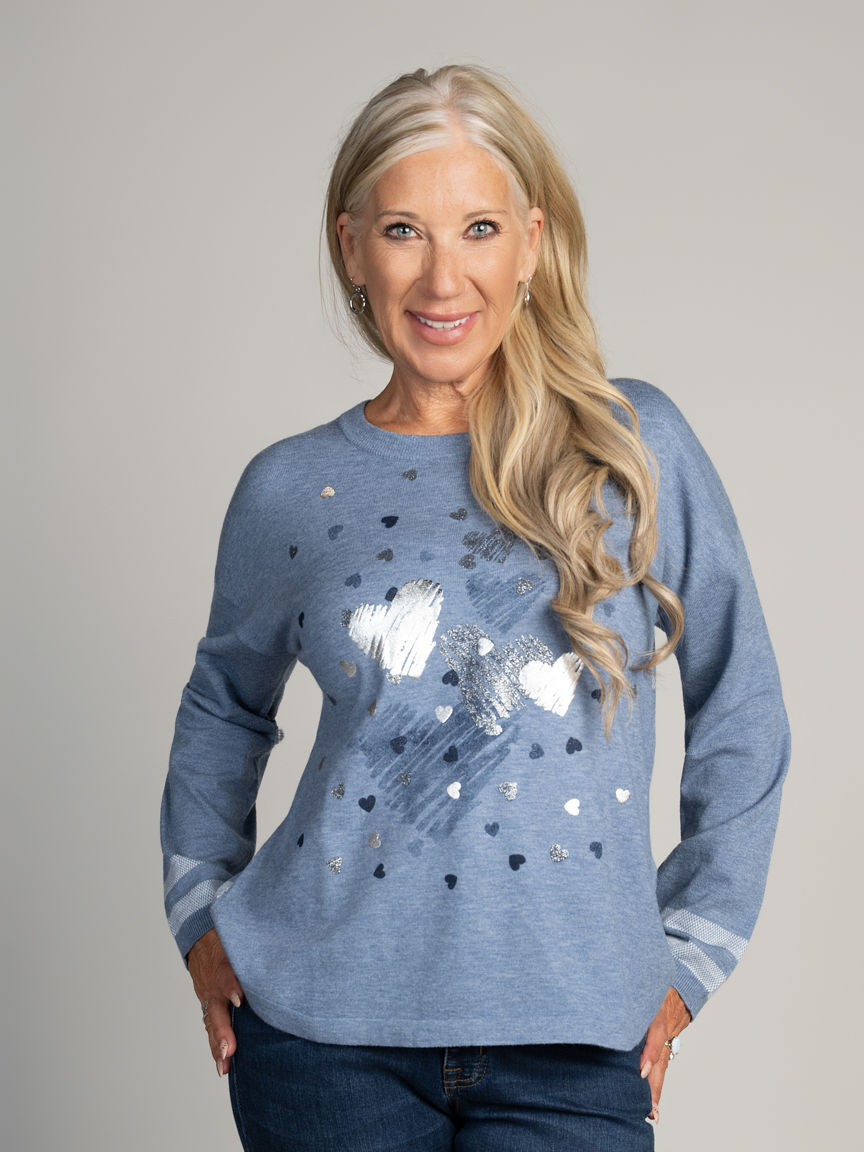 Foil Heart Crew Neck Sweater