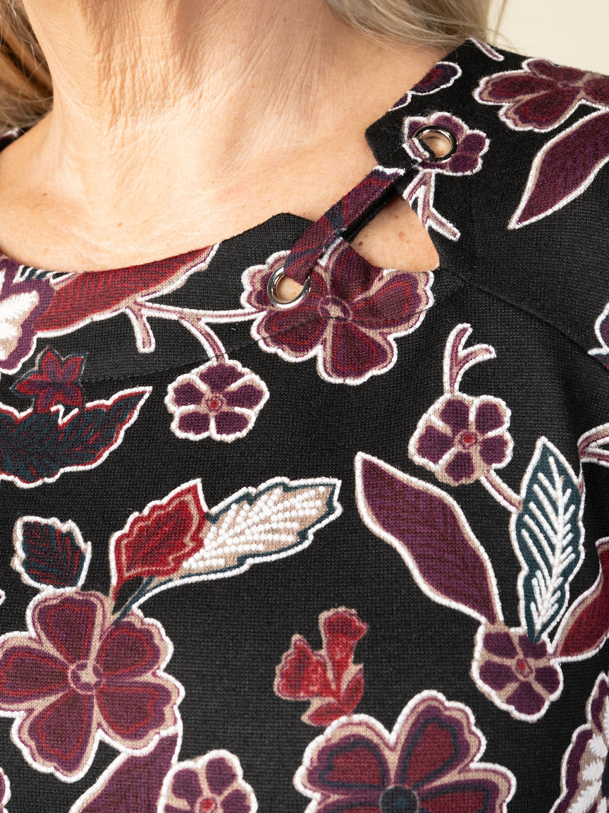 Long Sleeve Floral Top With Grommets 