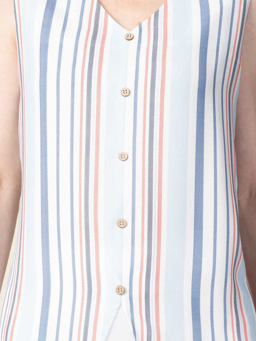 Sleeveless V-Neck Top With Striped Pattern