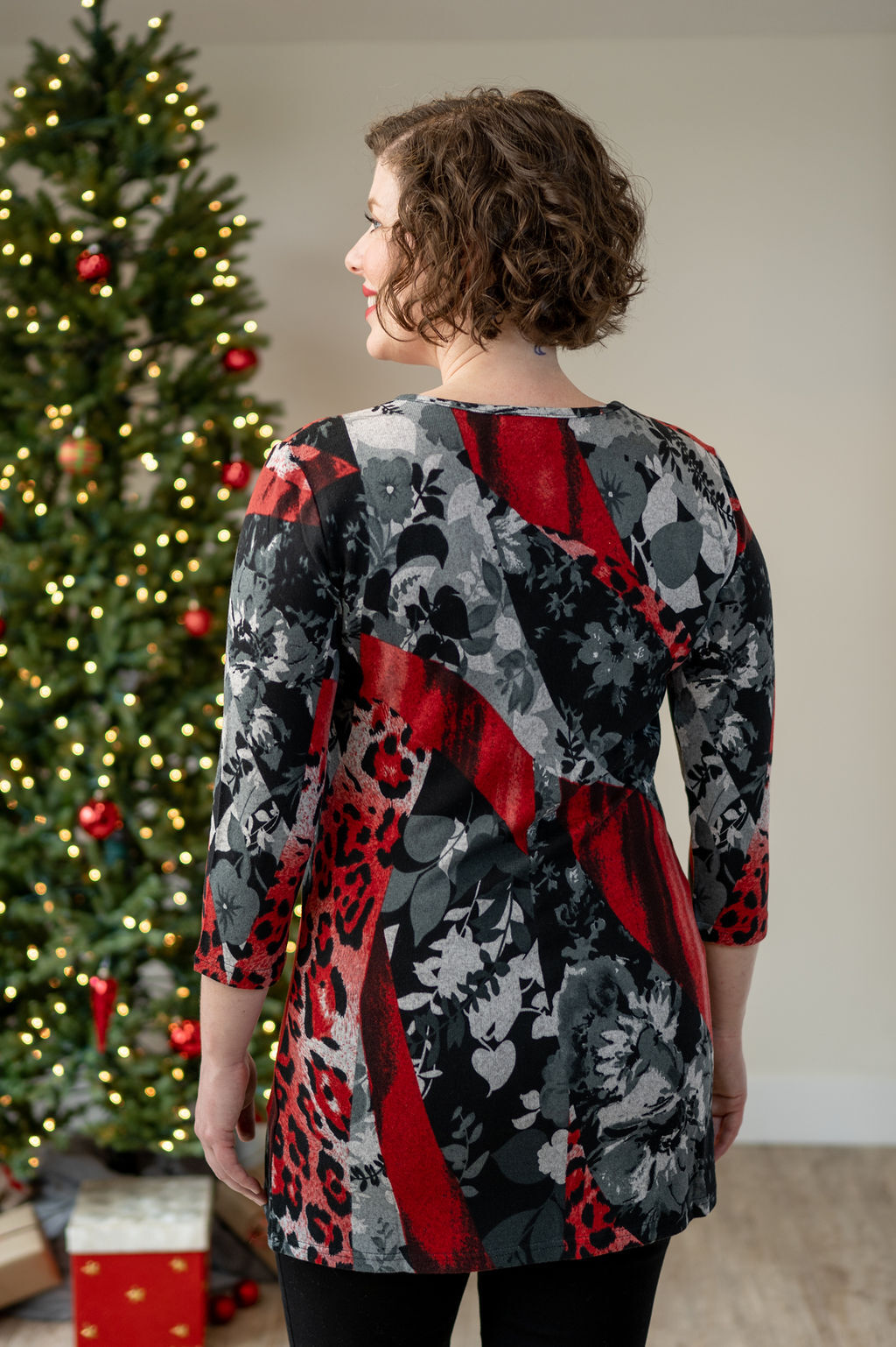 Floral Stripe Red Tunic  Image 2