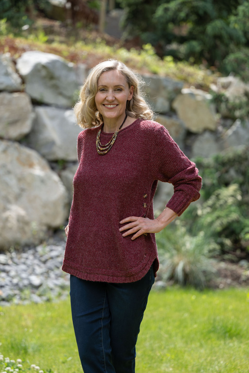 Shirt-Tail Side-Button Sweater Image 2