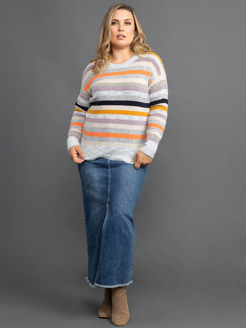 Soft Yarn Striped Crew Neck Sweater