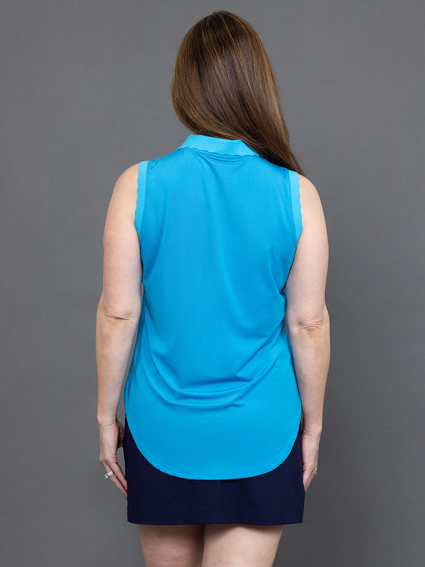 Performance UPF 50+ Sleeveless Polo Top w/ Scallop-Edge Rib Image 4
