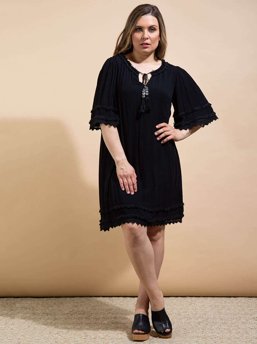 Flowy Knee Dress w/ Tassels Image 1