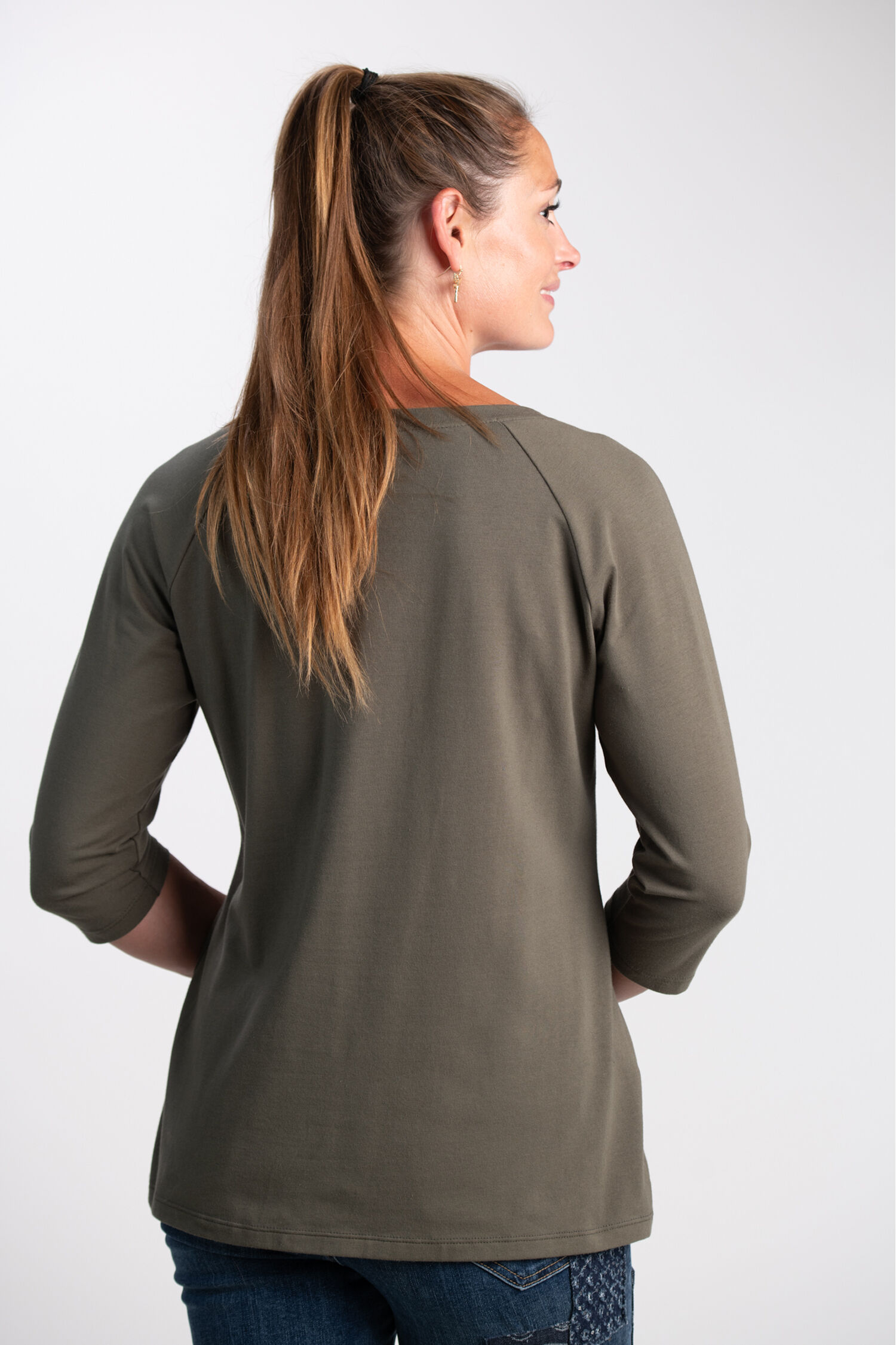 &frac34; Sleeve Cotton V-Neck  Image 2