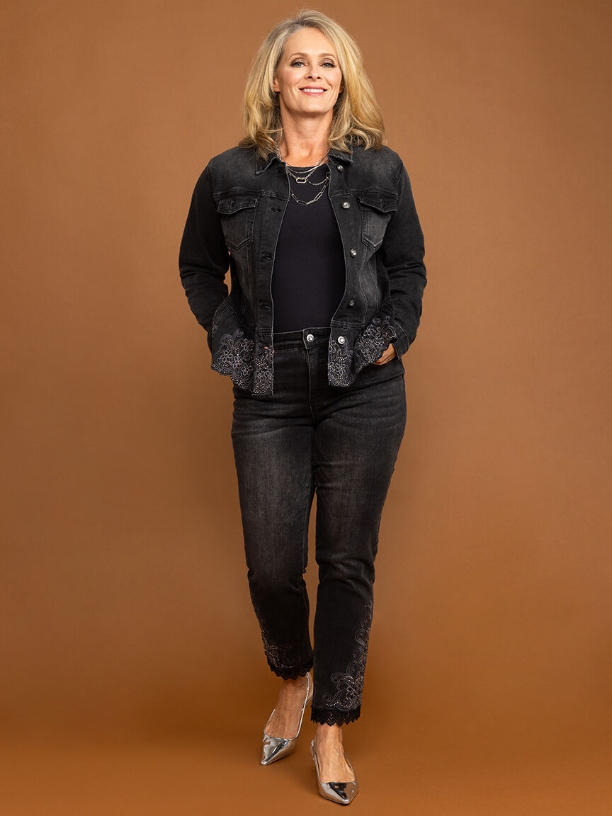 Denim Peplum Jacket with Bling Image 1