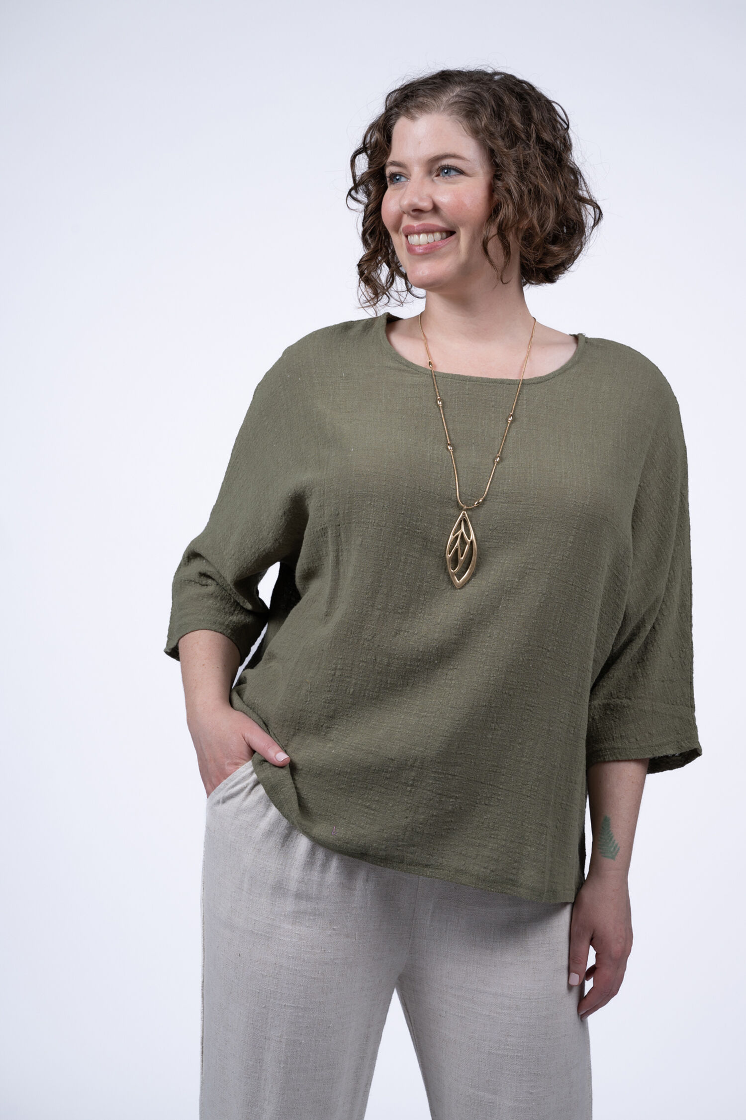 &frac34; Sleeve Slub Knit Blouse Image 1