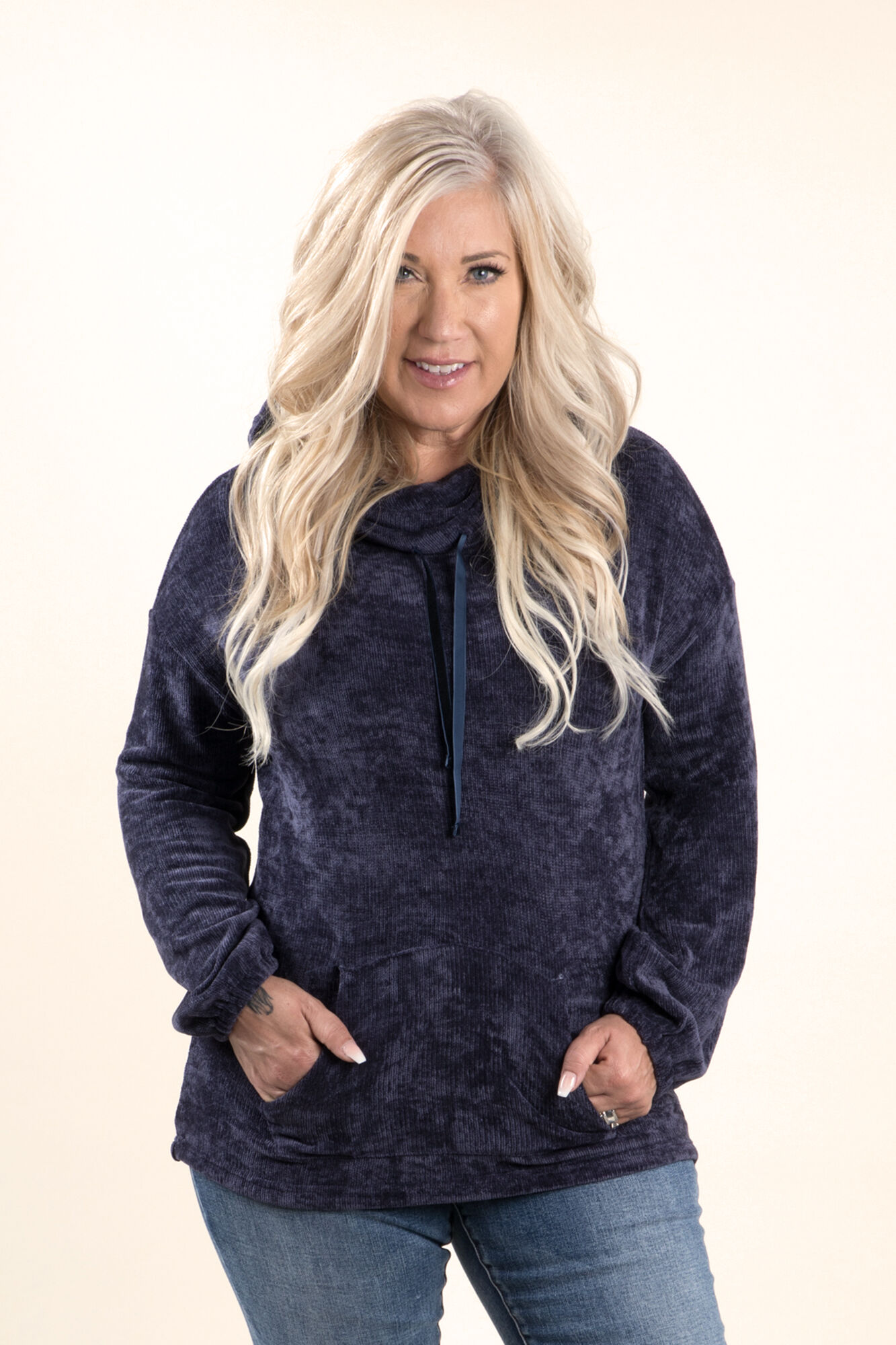 Cowl Neck Pullover with Kangaroo Pocket Image 1