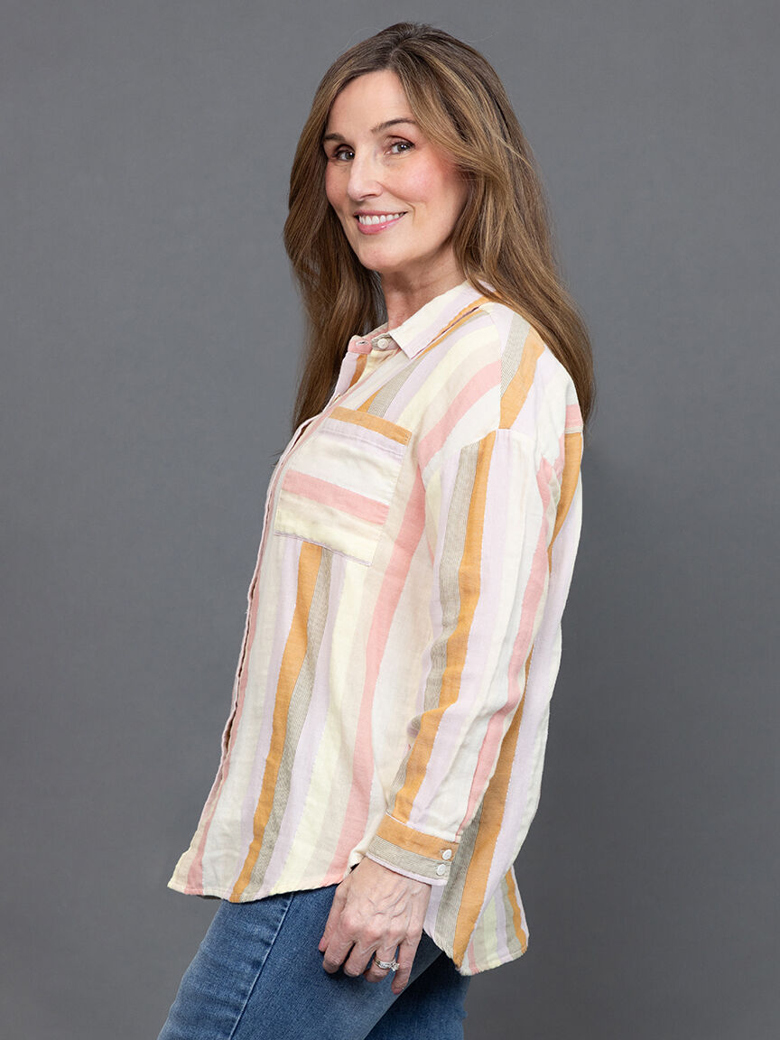 Long Sleeve Drop-Shoulder Button-Up Loose Shirt  Image 3