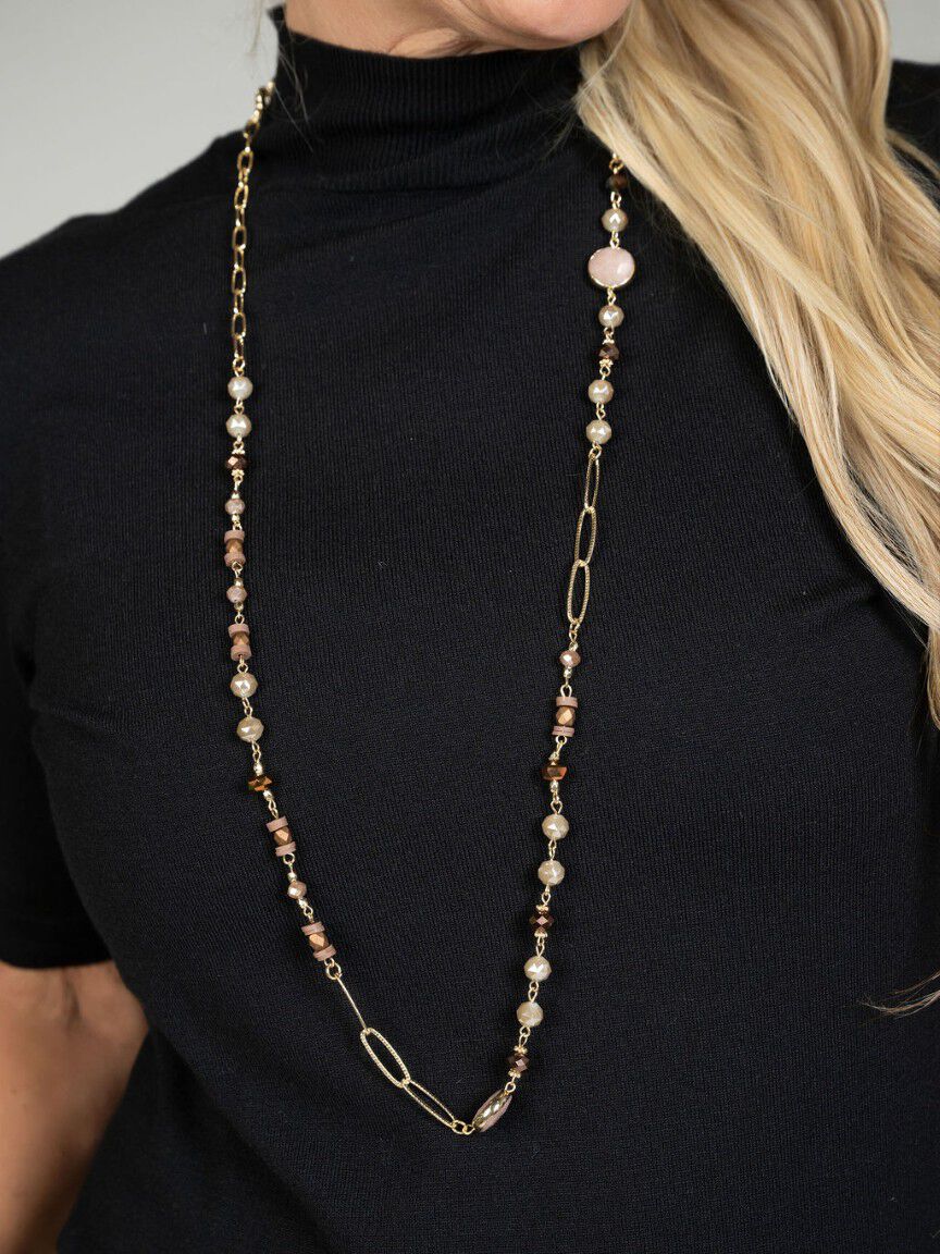 Gold & Brown Mixed Media Necklace Set