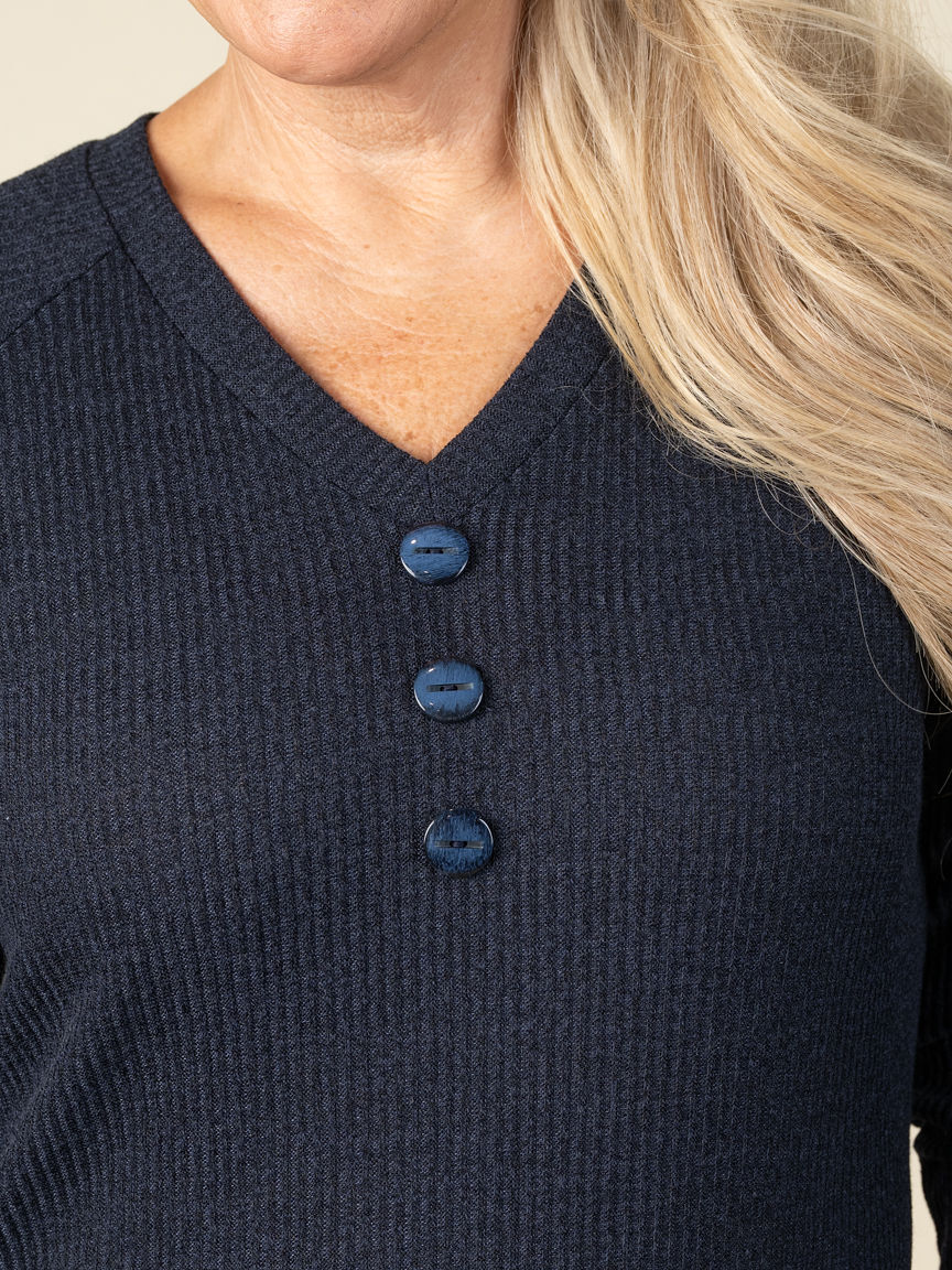 Long Sleeve V-Neck Top With 3 Buttons