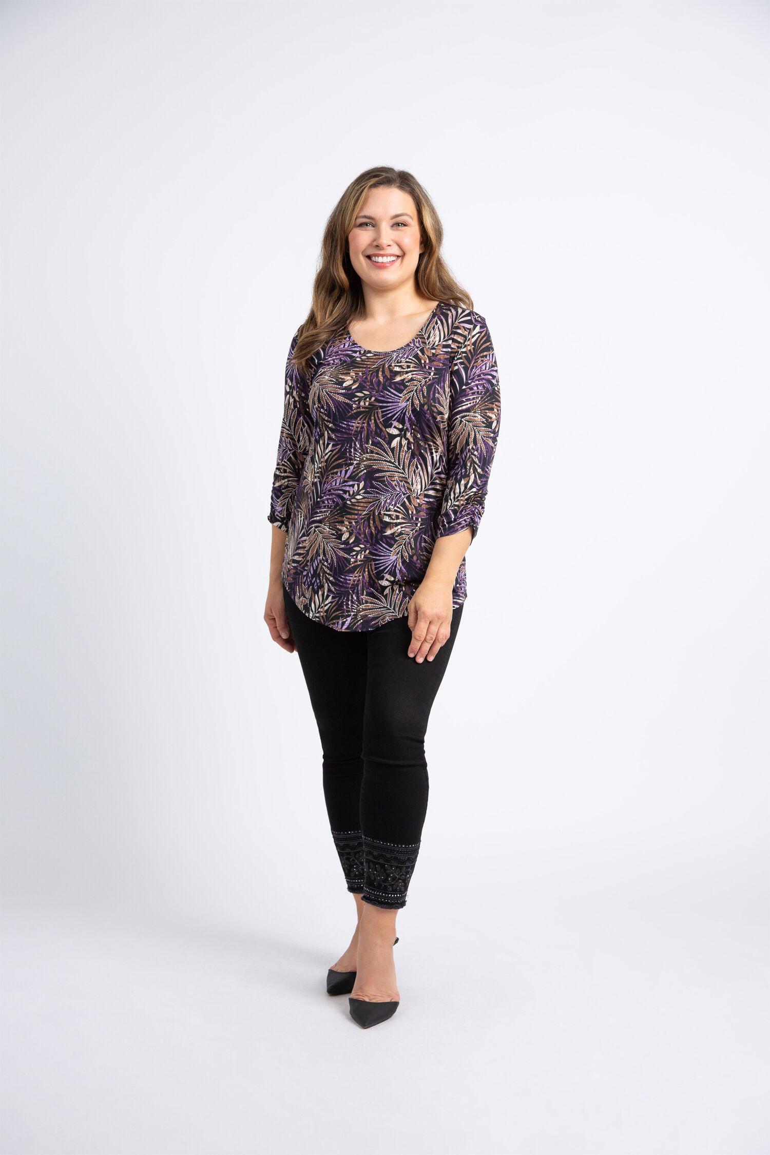 &frac34; Sleeve Tropical Print Top  Image 1