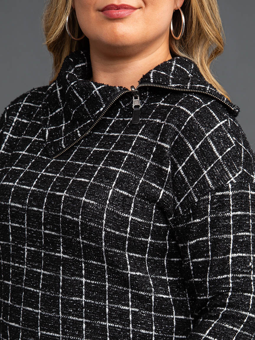 Shiny Thread Split Neck Top with Zippered Collar Image 5