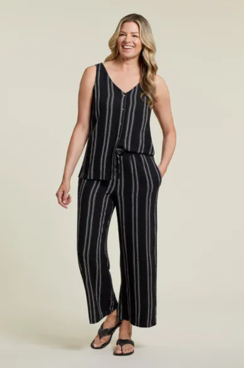 Linen Blend Striped Flow Pants Image 1