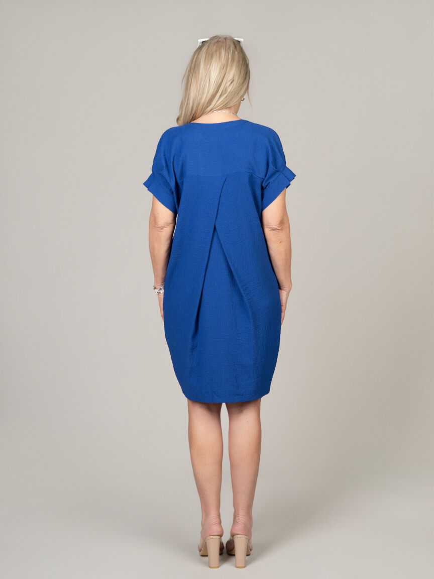 Crepe Knit Dress with Split V-Neck & Pockets