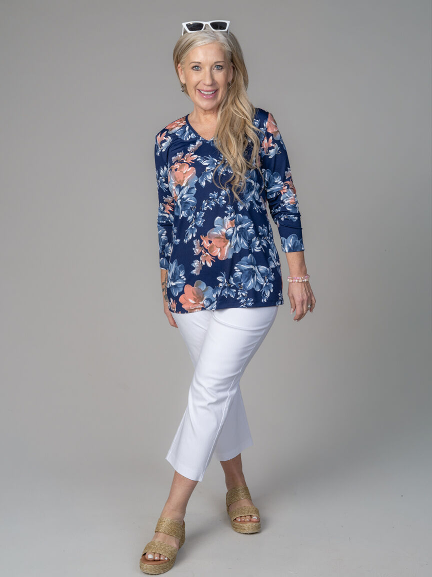 Long Sleeve V-Neck Top With Button Detail