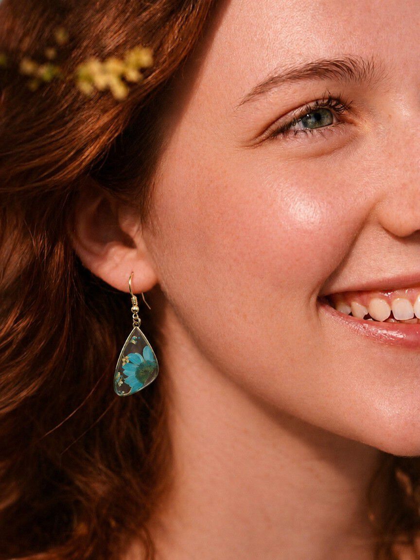 Teal Resin Flower Earrings
