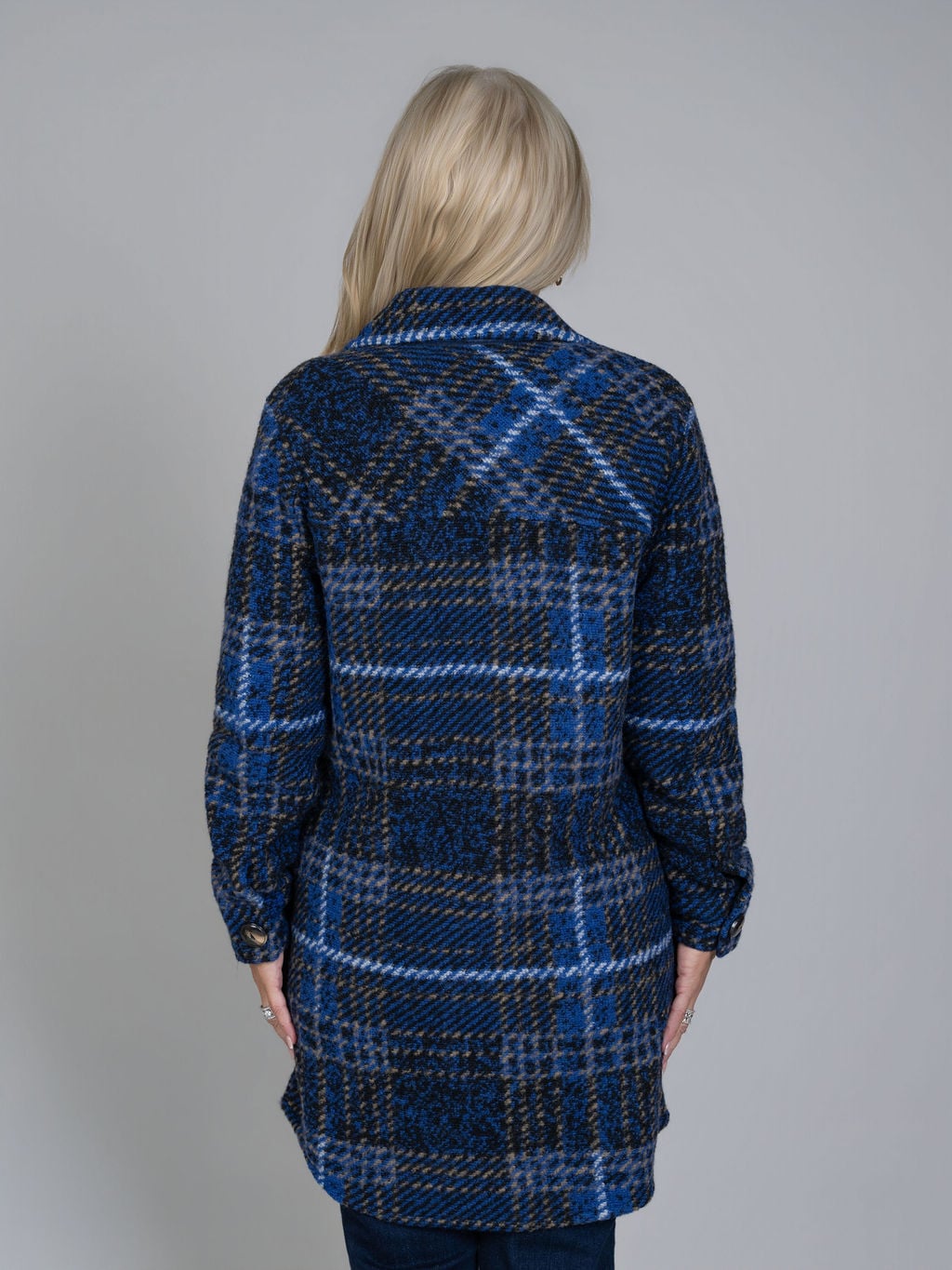 Knit Plaid Notch Collar Shacket