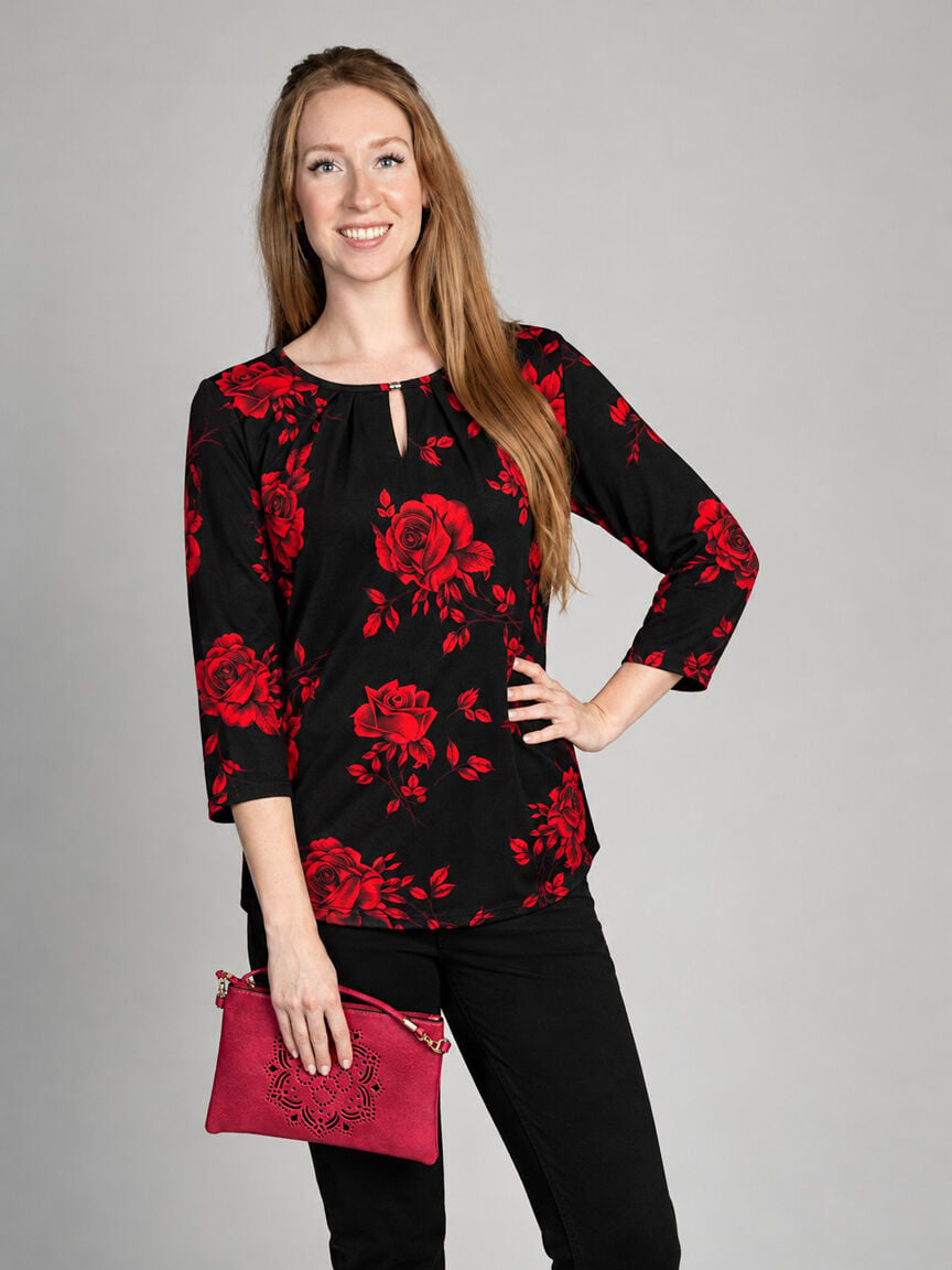 3/4 Sleeve Keyhole Top