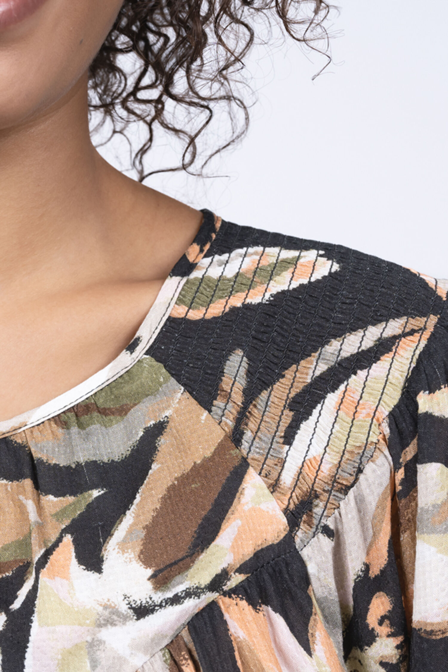 &frac34; Sleeve Smocked Shoulder Blouse Image 3