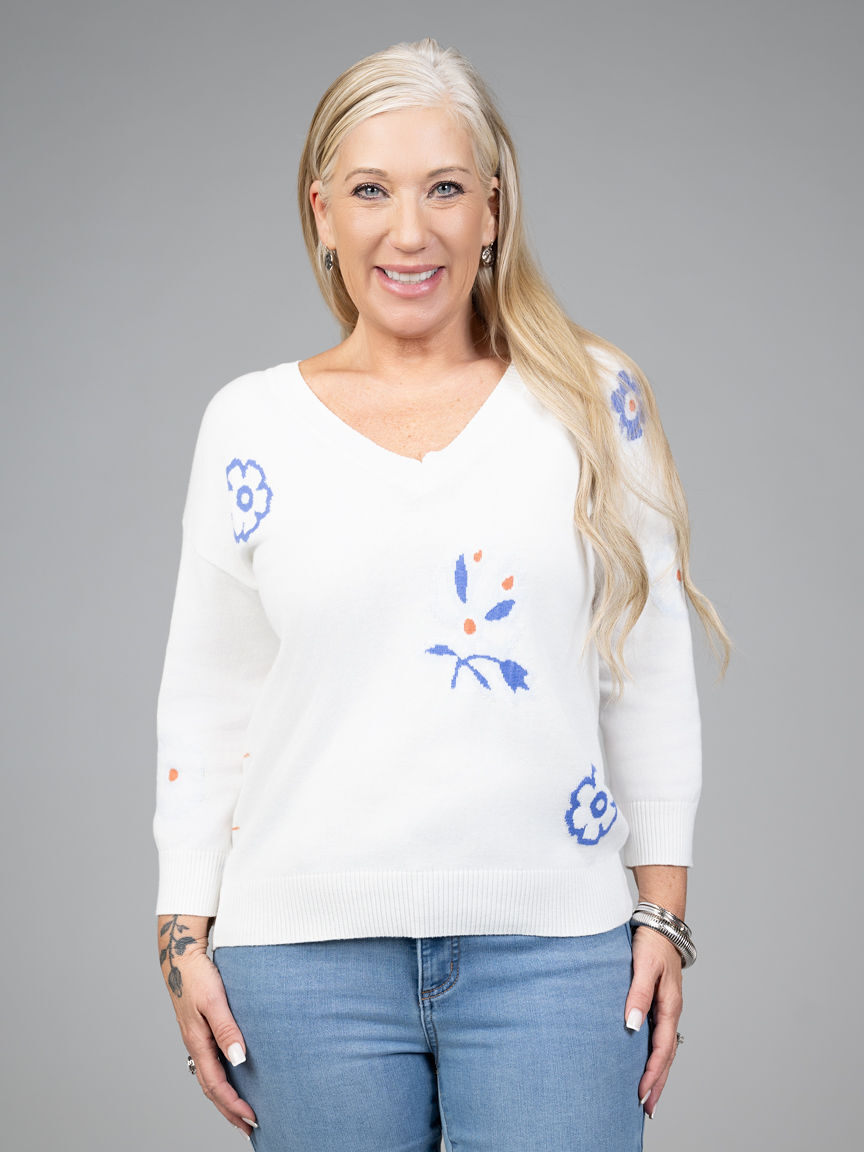 Intarsia 3/4 Sleeve Sweater