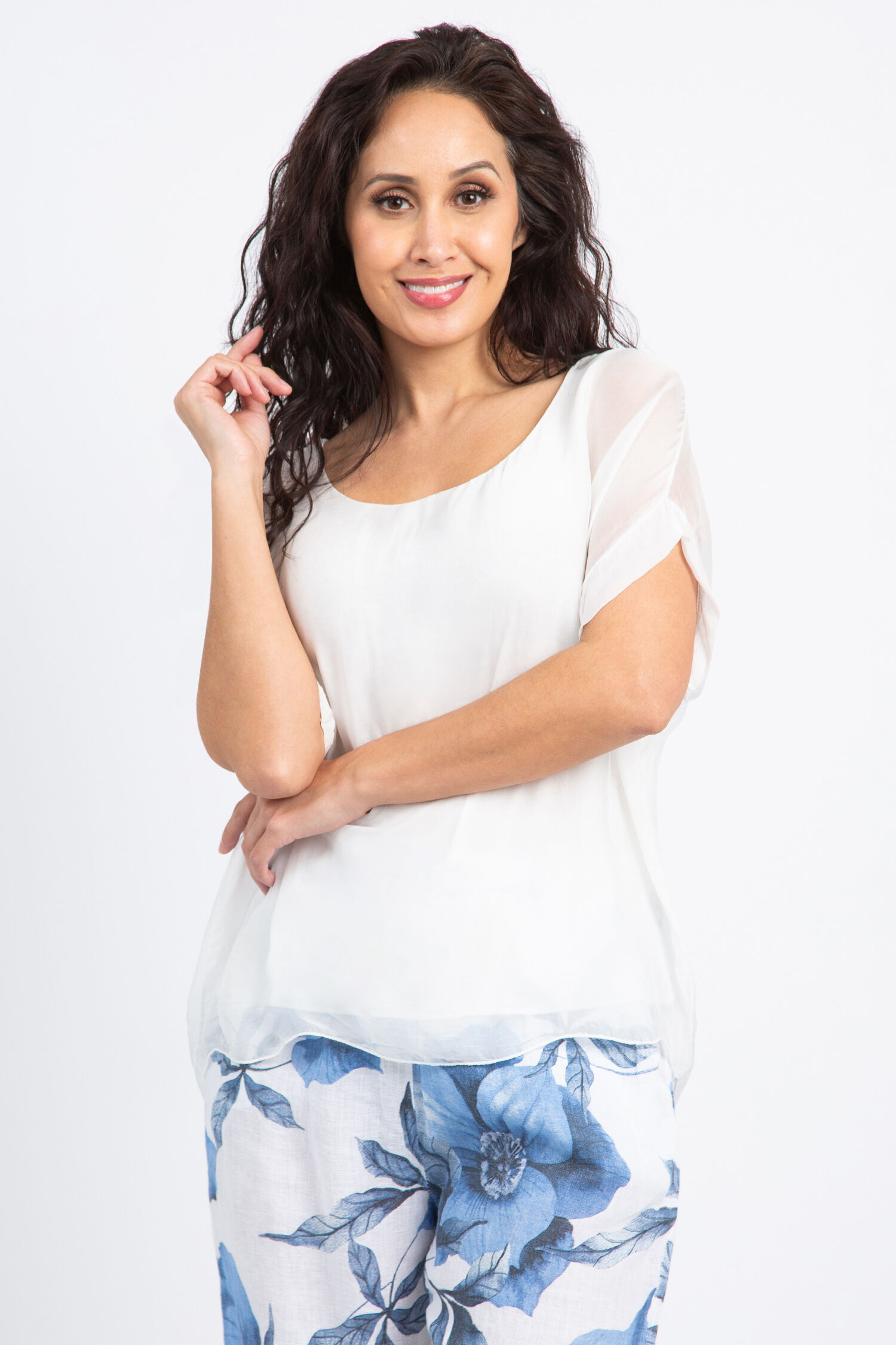 Sheer Overlay Short Sleeve Top Image 1