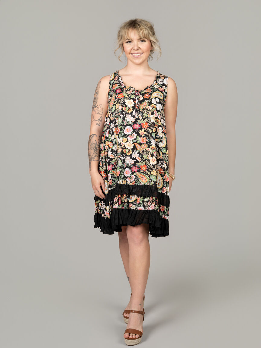 Ruffled Floral Layered Hem Dress