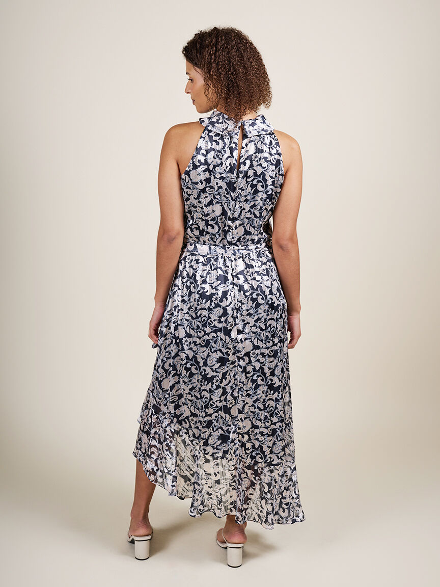 High Neck Hi Low Dress with Belt  Image 2