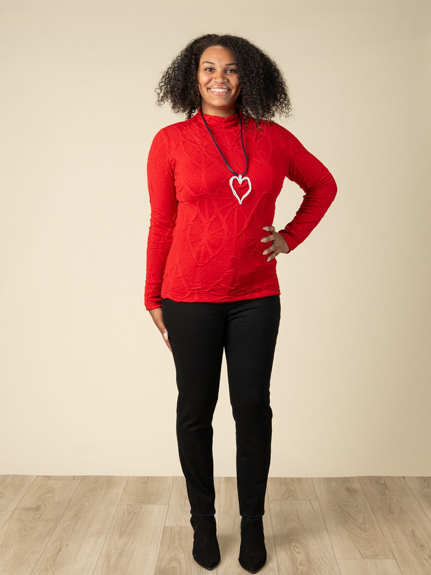 Long Sleeve Mock Neck Textured Top