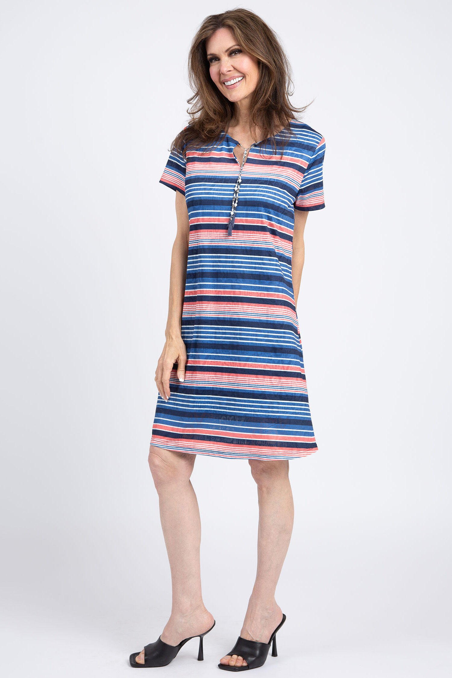 Knee Length Striped Mesh T-Shirt Dress Image 1