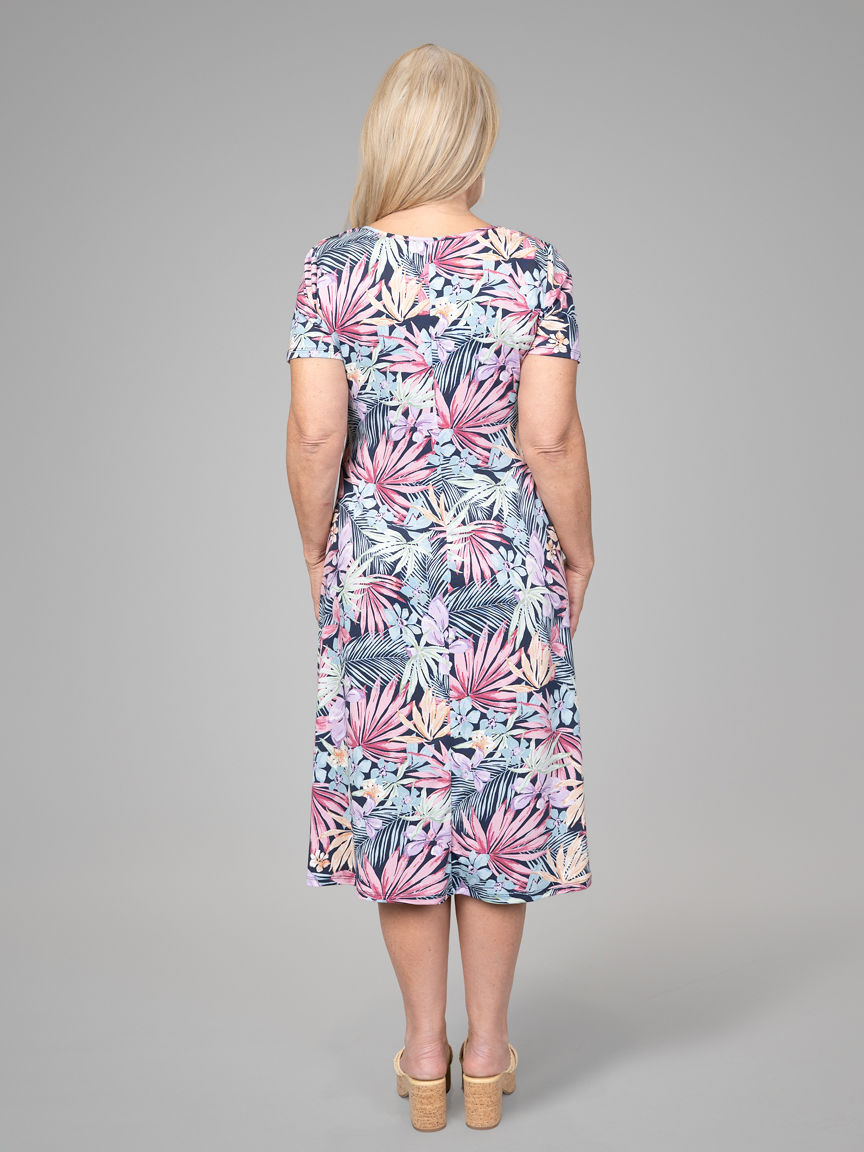 Short Sleeve Midi Dress With Coconut Ring Keyhole Image 3