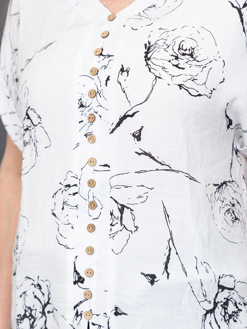 Short Sleeve Crinkle Faux Button-Up Top Image 5